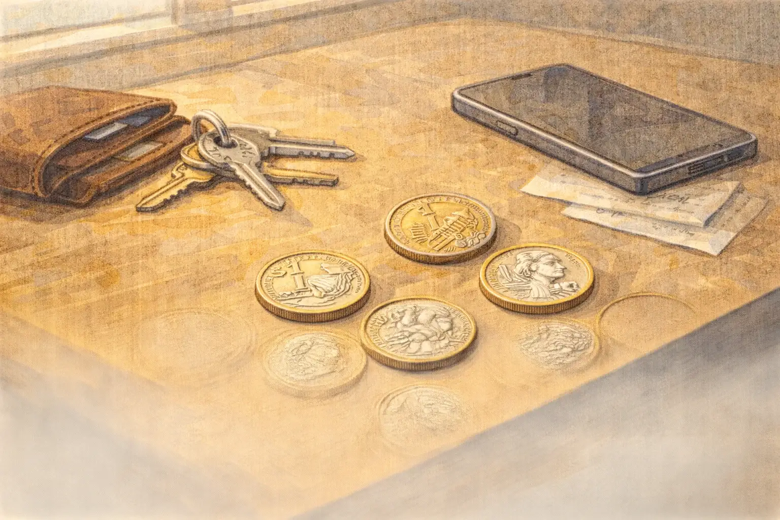 A table layout with modern dollar coins of different varieties.